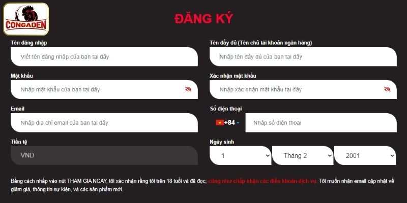 Điền đầy đủ thông tin để hoàn tất đăng ký
